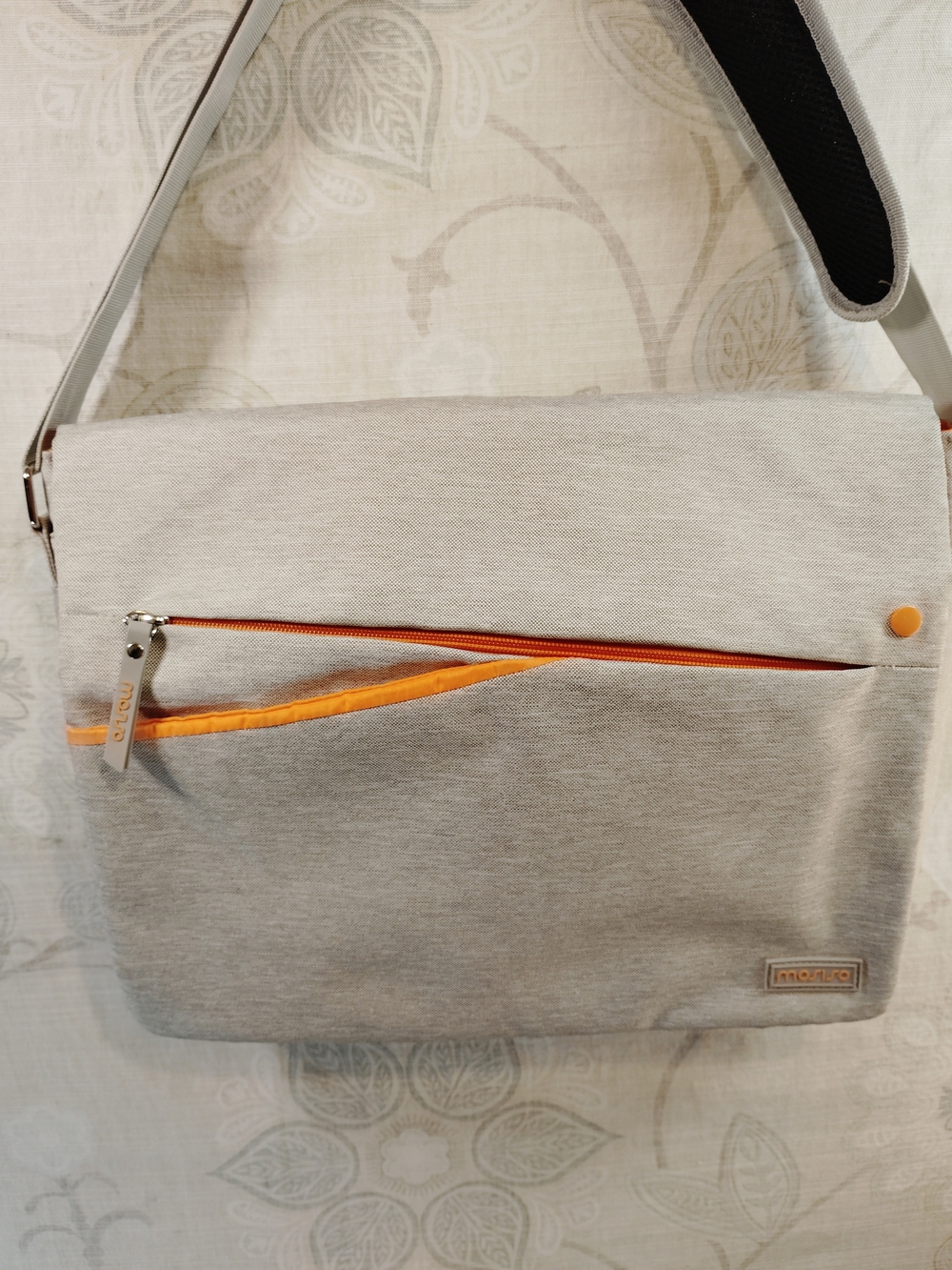 Mosiso Grey Laptop/Crossbody/ Messenger Bag with Orange Accents